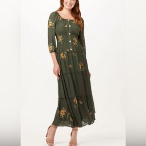 Fig and Flower Olive Floral Long Sleeve Dress
